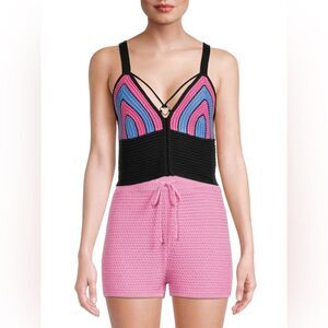 Madden NYC V Neck Heart O Ring Crochet Tank Top Size Large